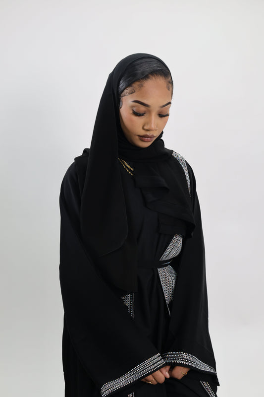 Noor Abaya in Black with white thread work